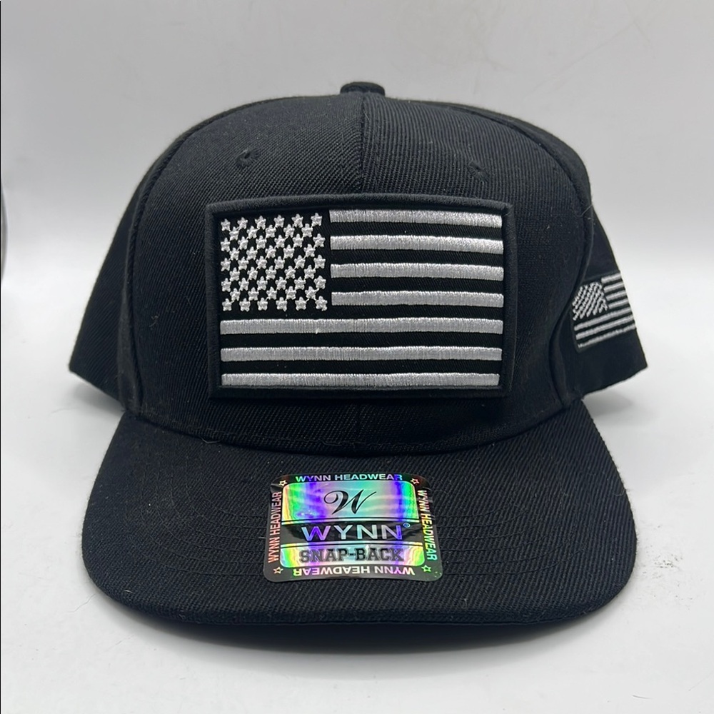 Wynn Headwear Black White Snapback Hat Cap American Flag USA
